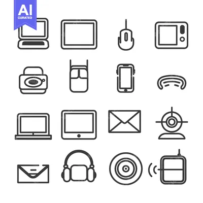 Aset premium populer: A Set of Line Drawings Depicting Computer and Phone Accessories
