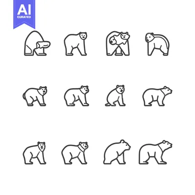 Aset desain premium: A Set of Line Drawings Depicting Different Bear Poses