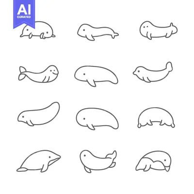 Premium design asset: A Set of Line Drawings Depicting Different Marine Mammals