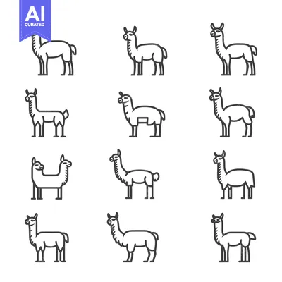 Premium design asset: A Set of Line Drawings Depicting Llamas in Various Poses