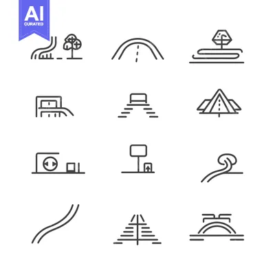 Aset premium populer: A Set of Line Drawings Depicting Road Signs and Features