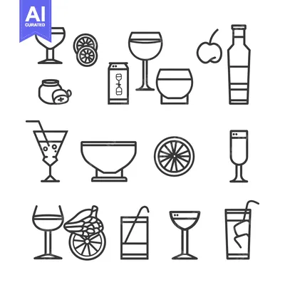 A Set of Line Drawings Depicting Various Alcoholic Beverages