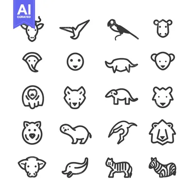 Aset premium populer: A Set of Line Drawings Depicting Various Animals