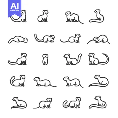 Aset desain premium: A Set of Line Drawings Depicting Various Poses of a Weasel