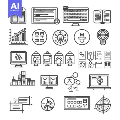 Popular premium asset: A Set of Line Drawings Depicting Various Technology and Business Relat