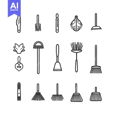 Aset premium populer: A Set of Line Drawings Depicting Various Types of Brooms and Brushes