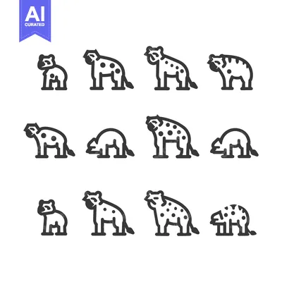 Aset desain premium: A Set of Line Drawings Illustrating Hyenas in Various Poses