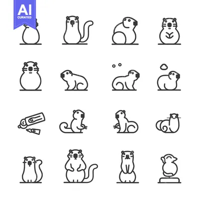 Aset premium populer: A Set of Line Drawings of a Marmot in Various Poses