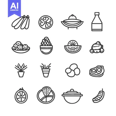 Premium design asset: A Set of Line Drawings of Different Fruits and Vegetables