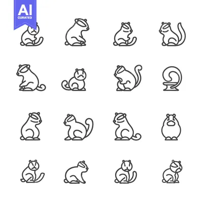 Aset premium populer: A Set of Line Drawings of Different Squirrels in Various Poses