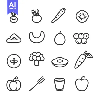 Aset desain premium: A Set of Line Drawings of Fruits and Vegetables