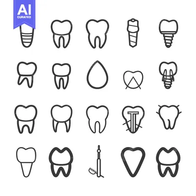 A Set of Line Drawings Representing Different Dental Procedures and Im
