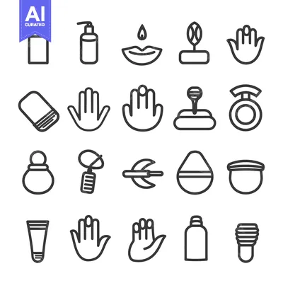 Aset desain premium: A Set of Line Icons Depicting Beauty and Hygiene Products