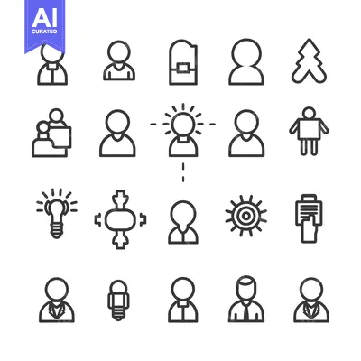 Aset premium populer: A Set of Line Icons Depicting People, Ideas, and Teamwork