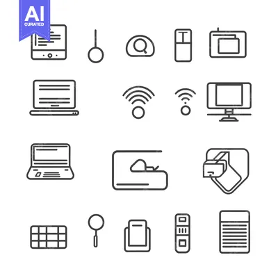 A Set of Line Icons Depicting Technology and Computing Devices