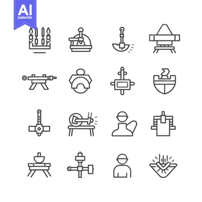 Popular premium asset: A Set of Line Icons Depicting Various Blacksmithing Tools and Techniqu