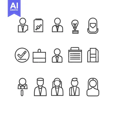 Aset premium populer: A Set of Line Icons Representing Business People, Ideas, and Tasks