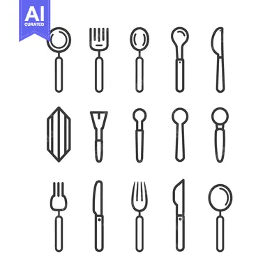 Premium design asset: A Set of Line Icons Representing Different Utensils