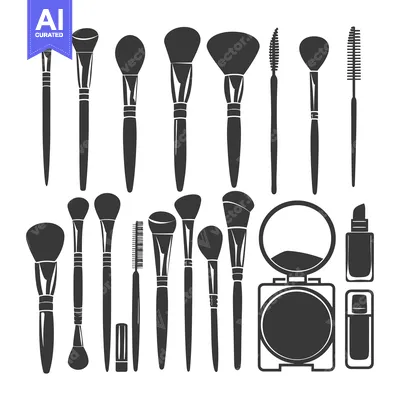Aset desain premium: A Set of Makeup Brushes, Powder Compact, and Bottles