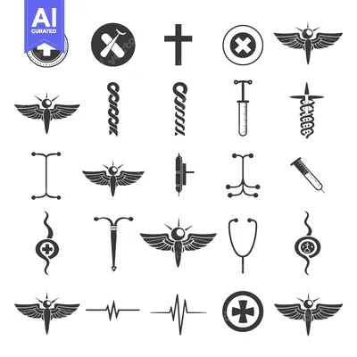 Aset desain premium: A Set of Medical Icons in Black and White