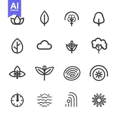 Aset premium populer: A Set of Nature-Themed Line Icons