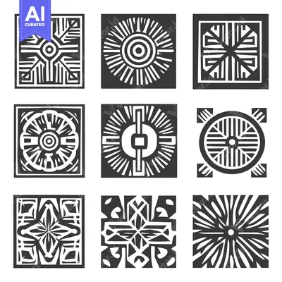 Aset desain premium: A Set of Nine Abstract Geometric Designs in Black and White