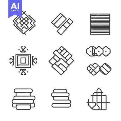 Aset premium populer: A Set of Nine Abstract Geometric Line Art Designs