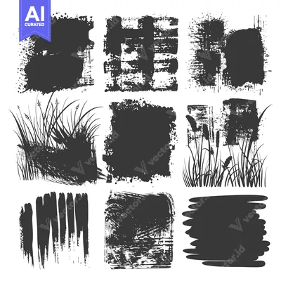 Premium design asset: A Set of Nine Black and White Grunge Style Brush Strokes