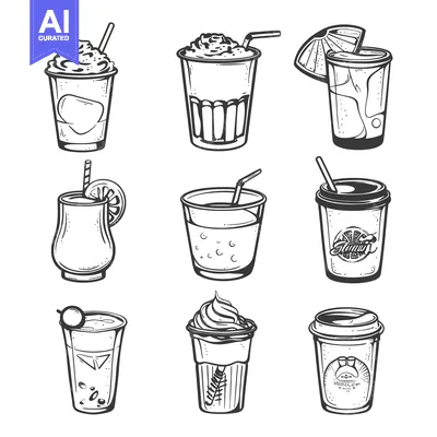 Popular premium asset: A Set of Nine Black and White Hand-Drawn Drink Illustrations