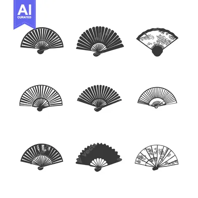 Aset premium populer: A Set of Nine Black and White Hand-Drawn Folding Fans