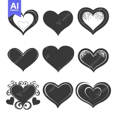 Aset premium populer: A Set of Nine Black and White Hearts with Different Designs
