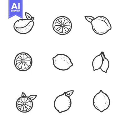 A Set of Nine Black and White Lemon Illustrations