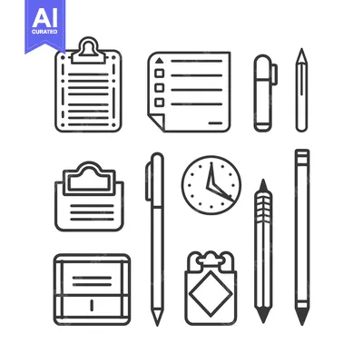 Aset premium populer: A Set of Nine Black and White Line Drawings of Office Supplies