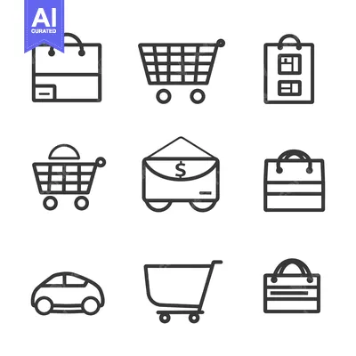 Popular premium asset: A Set of Nine Black and White Line Icons Depicting Shopping and Commer