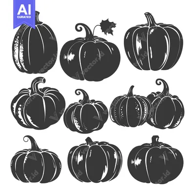 Premium design asset: A Set of Nine Black and White Pumpkin Silhouettes