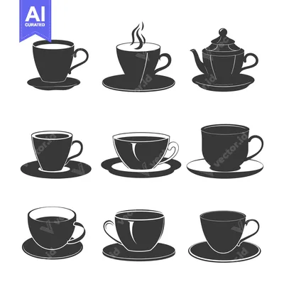 Aset premium populer: A Set of Nine Black and White Tea Cups and a Teapot