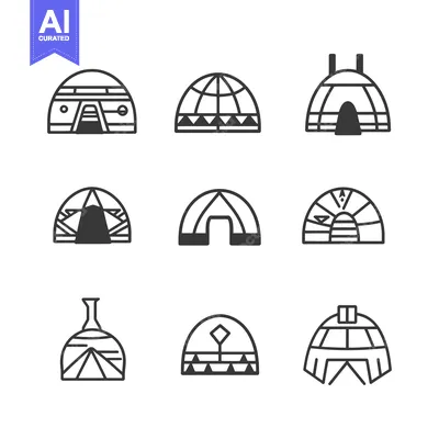 Premium design asset: A Set of Nine Black and White Tent Illustrations