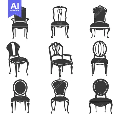 Premium design asset: A Set of Nine Black Silhouette Classic Chairs