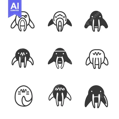 Aset premium populer: A Set of Nine Cartoon Walrus Illustrations