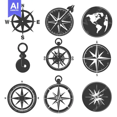 Aset premium populer: A Set of Nine Compass Illustrations, Including a Globe