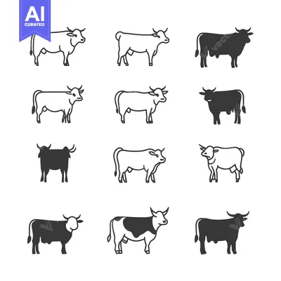Aset premium populer: A Set of Nine Cow and Bull Line Art Illustrations