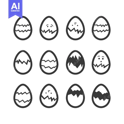 Aset desain premium: A Set of Nine Cracked Egg Icons with Various Expressions