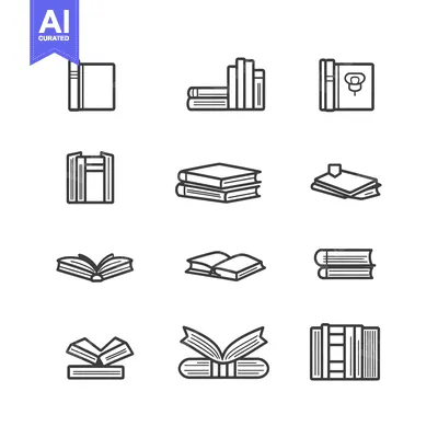 Premium design asset: A set of nine different book icons in a minimalist style
