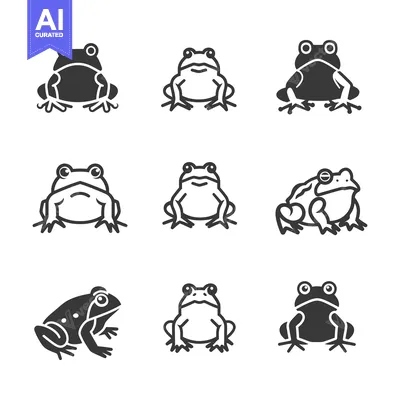 Aset desain premium: A Set of Nine Different Frog and Toad Icons