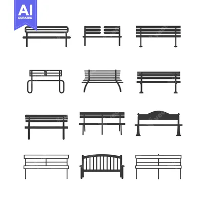 A Set of Nine Different Styles of Park Benches
