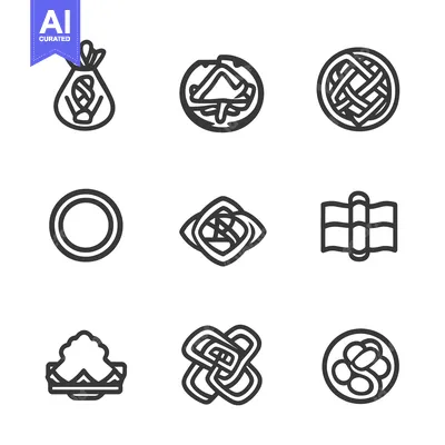 Aset premium populer: A Set of Nine Geometric Line Art Designs with Intertwining Patterns