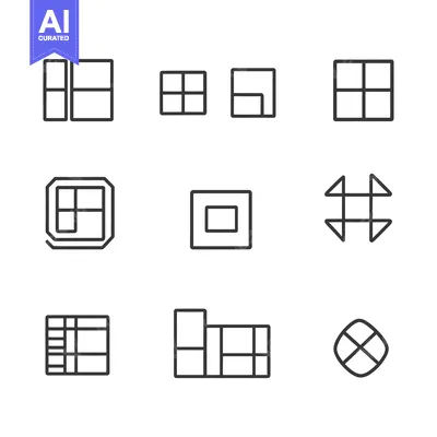 Aset desain premium: A set of nine grid layout icons in line style