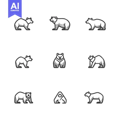 Aset premium populer: A Set of Nine Hand-Drawn Bear Illustrations