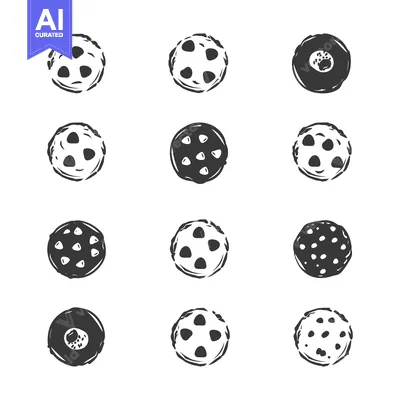 Aset premium populer: A Set of Nine Hand-Drawn Cookies with Chocolate Chips