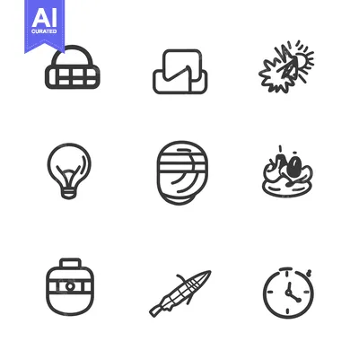 Aset premium populer: A Set of Nine Hand-Drawn Icons in a Simple Style